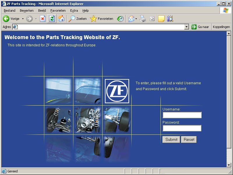 Website ZF Partstracking